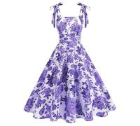 IBTOM CASTLE Floral Vintage Dress for Women - Sweetheart A-line Corset Summer Sundress - Square Neck Sleeveless Dresses for Dinner Party Travel Purple Purple M