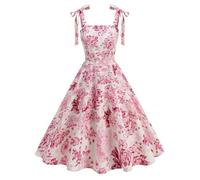 IBTOM CASTLE Floral Vintage Dress for Women - Sweetheart A-line Corset Summer Sundress - Square Neck Sleeveless Dresses for Dinner Party Travel Pink Pink M