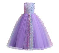 IBTOM CASTLE Flower Girl Dresses Girls Sleeveless Rainbow Mesh Princess Dresses Tulle Pageant Prom Children 3D Butterfly Ball Gown Wedding Dress Evening Dress, Purple Butterfly, 5-6 Years