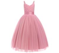 IBTOM CASTLE Flower Girls Tutu Dress Spaghetti Straps Party Dress Wedding Pageant Bridesmaid V-Nevk Dress Girl Pirncess Prom Birthday Dance First Communion Ball Gown Straps-Pink 9-10 Years