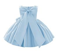 IBTOM CASTLE Flower Girls Wedding Dress Kids Pageant Bridesmaid Baby Silky Satin Bowknot Toddler Girl Pirncess Birthday Party Christening Baptism Formal Prom Gown Light Blue - Bow 12-18 Months