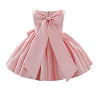 IBTOM CASTLE Flower Girls Wedding Dress - Kids Pageant Bridesmaid Baby Silky Satin Bowknot Toddler Girl Princess Birthday Party Christening Baptism Formal Prom Gown Pink - Bow 6-12 Months