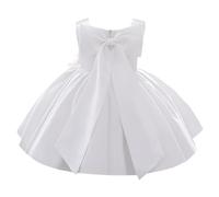 IBTOM CASTLE Flower Girls Wedding Dress Kids Pageant Bridesmaid Dress Baby Silky Satin Bowknot Toddler Girl Pirncess Birthday Party Christening Baptism Dress Formal Prom Gown White - Bow 6-7 Years