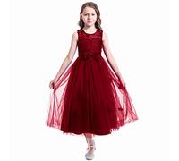 IBTOM CASTLE Flower Kids Big Girls Summer Pleated Criss Cross Birthday Prom Wedding Gown Chiffon A Line Party Dress Burgundy 14-15 Years