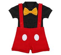 IBTOM CASTLE Gentleman First Birthday Cake Smash Photo Prop Mickey Outfits for Baby Boys Formal Suit Romper+Bow Tie+Suspenders Overalls Bib Pants Shorts Mouse Ears Headband Black+White 0-6 Months