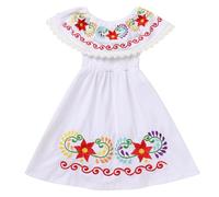 IBTOM CASTLE Infant Girls Mexican Dress Floral Embroidered Off-Shoulder Kid Birthday Traditional Mexican Folklorico Dress Cinco de Mayo Fiesta White 2-3 Years