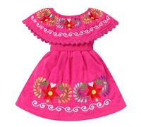 IBTOM CASTLE Infant Girls Mexican Dress Floral Embroidered Off-Shoulder Kid Birthday Traditional Mexican Folklorico Dress Cinco de Mayo Fiesta Rose Red 2-3 Years