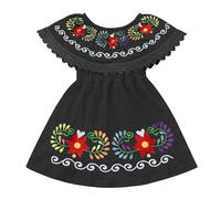 IBTOM CASTLE Infant Girls Mexican Dress Floral Embroidered Off-Shoulder Kid Birthday Traditional Mexican Folklorico Dress Cinco de Mayo Fiesta Black 5-6 Years