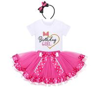 IBTOM CASTLE Kids Baby Girls Polka Dots Birthday Princess Party Outfit Wild ONE Romper Tutu Skirt Dresses Set Mouse Ears Headband Cake Smash for Photo Shoot Hot Pink-Sweetheart 5 Years