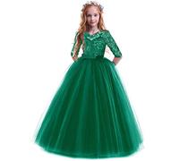 IBTOM CASTLE Kids Big Girls Bridesmaid Tulle Lace School Girls Elegant A Line Communion Ball Gown Dance Pageant Birthday Party Prom Evening Wedding Maxi Dress Floor Length 2-14 Years