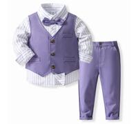 IBTOM CASTLE Kids Boys Gentleman Suits Shirt Long Sleeve Vest Pants Bow Tie Baby Toddler Tuxedo Clothing Set Party Formal Wedding Birthday Outfits Gowns Purple 12-18 Months