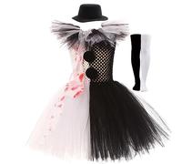 IBTOM CASTLE Kids Girl Scary Clown Costume Pennywise Fancy Dress Up Tutu Dress with Hair Hoop Set Birthday Party Halloween Christmas Carnival Cosplay Outfit Black&White 6-7 Years