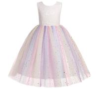 IBTOM CASTLE Little Big Flower Girl Dress Short Sleeve Lace Backless Tulle Wedding Bridesmaid Christening Evening Formal Pageant Princess Maxi Ball Gown Sequins-Purple 11-12 Years