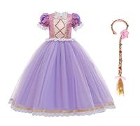 IBTOM CASTLE Little Girls Princess Rapunzel Short Sleeves Birthday Party Dress Dress Kids Dressing up Tulle Beauty Party Outfit Purple(2pcs) 6-7 Years