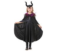 IBTOM CASTLE Maleficent Costume for Kids Girls, Evil Queen Fancy Dress Up Black Princess Tutu Dress Horn Cloak Child Magic Wizard Halloween Cosplay Masquerade Outfit Black (3pcs) 11-14 Years