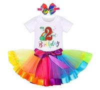 IBTOM CASTLE Melon My 2rd Birthday Outfit For Toddler Girls Watermelon Cotton Bodysuit + Rainbow Princess Tulle Tutu Skirt + Bowknot Headband Cake Smash Photo Props Clothes My 2nd Birthday 2 Years