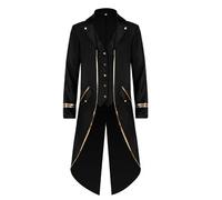 IBTOM CASTLE Mens Steampunk Tailcoat Jacket, Vintage Medieval Embroidery Long Sleeve Button Down Coat Victorian Renaissance Gothic Retro Christmas Party Trimming&Black M