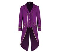 IBTOM CASTLE Mens Steampunk Tailcoat Jacket, Vintage Medieval Embroidery Long Sleeve Button Down Coat Victorian Renaissance Gothic Retro Christmas Halloween Party Cosplay Costume Trimming&Purple XL