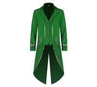 IBTOM CASTLE Mens Steampunk Tailcoat Jacket, Vintage Medieval Embroidery Long Sleeve Button Down Coat Victorian Renaissance Gothic Retro Christmas Party Trimming&Green M