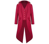 IBTOM CASTLE Men's Steampunk Vintage Tailcoat Jacket Gothic Medieval Victorian Frock Button Down Swallow Coat Uniform Renaissance Pirate Coats Red 2XL