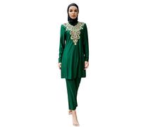 IBTOM CASTLE Modest Muslim Swimming Costume for Women Long Sleeve Full Cover Bathing Suit Athletic Shirt Pants Islamic Hijab Swimwear 3pcs Set Lady Rash Guard Arabic Burkini Beachwear Green M