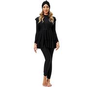 IBTOM CASTLE Modest Muslim Swimwear for Women Full Cover Swimming Costume Burkini Top Trousers Swimming Cap 3 Pcs Set Islamic Arabic Swimsuit with Hijab Beachwear Bathing Suits Surfing Suit Black 3XL