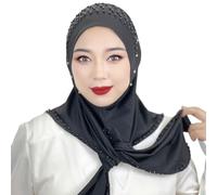 IBTOM CASTLE Muslim Hijab Women Head Wrap Scarf Solid Color Arab Hijab Prayer Hijab Shawls Long Khimar Abaya Head Wrap Scarves Hijab Beaded Cover Hat Soft Black One Size