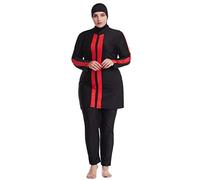 IBTOM CASTLE Muslim Swimming Costume for Women Plus Size, Modest Swimwear Burkini Swimsuits for Ladies UK, Long Sleeve Swimming Top Pants Hijab Full Body Swimsuits Bathing Suit Black+red 6X-Large