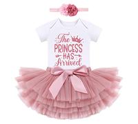IBTOM CASTLE Newborn Baby Girl Coming Home Outfit Sequin Short Sleeve Romper Princess Tutu Skirt Dress Headband Set Baby Girl Cake Smash Infant Photoshoot Dusty Pink-Princess 3-6 Months