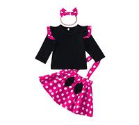 IBTOM CASTLE Newborn Baby Girls Birthday Romper Princess Outfit with Headband Polka Dots Bodysuit Ruffle Tutu Overall Bowknot Skirt Clothes Set Rose 6-12 Months
