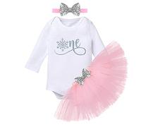 IBTOM CASTLE One Year Old Winter Onederland Birthday Themed Romper + Tutu Skirt + Sequin Headband Christmas Birthday Party Cake Smash Photoshoto Clothes Pink -one(3pcs 1 Year