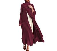 IBTOM CASTLE Open Abayas for Women Muslim, Chiffon Maxi Kaftan Dress Soild Color Cardigan Full Length Modest Dress Islamic Robe Loose Turkey Dubai Cover Up Casual Dresses Burgundy S