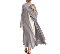 IBTOM CASTLE Open Abayas for Women Muslim, Chiffon Maxi Kaftan Dress Soild Color Cardigan Full Length Modest Dress Islamic Robe Loose Turkey Dubai Cover Up Casual Dresses Gray M