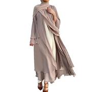 IBTOM CASTLE Open Abayas for Women Muslim, Chiffon Maxi Kaftan Dress Soild Color Cardigan Full Length Modest Dress Islamic Robe Loose Turkey Dubai Cover Up Casual Dresses Khaki XXL