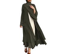 IBTOM CASTLE Open Abayas for Women Muslim, Chiffon Maxi Kaftan Dress Soild Color Cardigan Full Length Modest Dress Islamic Robe Loose Turkey Dubai Cover Up Casual Dresses Dark Green S