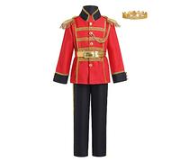 IBTOM CASTLE Prince Charming For Boys Kids Royal Prince Outfits Jacket Pants Crown Belt Set World Book Day Birthday Party Clothes Red&Black 10-12 Years