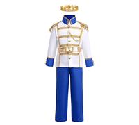 IBTOM CASTLE Prince Charming For Boys Kids Royal Prince Outfits Jacket Pants Crown Scepter Set Birthday Party Royal Blue+ Crown 5-7 Years