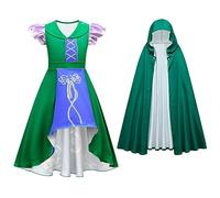 IBTOM CASTLE Sanderson Sisters Costume for Girls,Kids Sarah Mary Winifred Sanderson Outfit Cape Child Halloween Carnival Party Fancy Dress Up for Teen Green Ruffle+Cloak 9-10 Years