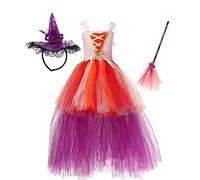 IBTOM CASTLE Sarah Sanderson for Kids Girls Winifred Sanderson Sisters Witch Skirt Dress + Witch Broom + Hat World Book Day Outfit Pink 6-7 Years