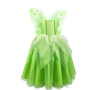 IBTOM CASTLE Tinkerbell Costume for Girls Kids Fairy Princess Dress Up Cosplay Tulle Dress Butterfly Wings Christmas Halloween Carnival Children's Day Birthday Party Prom Ball Gown Green 4-5 Years