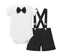 IBTOM CASTLE Toddler Infant Baby Boy Clothes Outfits Sets Autumn Newborn Infant Clothing Gentleman Suit Suspender Trousers+Romper Bodysuit Top+Bow Tie 3pcs Jumpsuit Set Black 12-18 Months