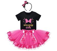 IBTOM CASTLE Toddler Kids Baby Girls Polka Dots Birthday Minnie Princess Party Outfit Summer Tutu Skirt Dresses Set Mouse Ears Headband Cake Smash for Photo Shoot Rose+Black-Bow 3 Years