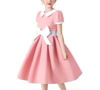 IBTOM CASTLE Vintage Dress for Girls: Sweet Retro Swing Dress with Bow - Kids Girls Sweetheart Dresses for Prom Cocktail Pageant Party Evening Gown Afternoon Tea Birthday Pink 110(4-5Y)