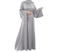 IBTOM CASTLE Women Muslim Abaya Dress Dubai Burka Modest Islamic Robe Thobe Long Sleeve Maxi One Piece Prayer DressKaftan Arab Jilbab Arabic Full Length Dress Grey XL