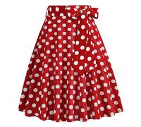 IBTOM CASTLE Women's 1950s Pleated Vintage Skirt Floral Print A-line Midi Skirts High Waist Polka Dots Flared Skirt Cocktail Party Rockabilly Swing Dresses with Belt Polka Dot-Red S