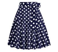 IBTOM CASTLE Women's 1950s Pleated Vintage Skirt Floral Print A-line Midi Skirts High Waist Polka Dots Flared Skirt Cocktail Party Rockabilly Swing Dresses with Belt Polka Dot-Blue S