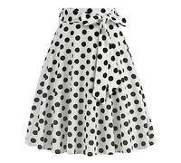 IBTOM CASTLE Women's 1950s Pleated Vintage Skirt Floral Print A-line Midi Skirts High Waist Polka Dots Flared Skirt Cocktail Party Rockabilly Swing Dresses with Belt Polka Dot-White S