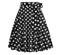 IBTOM Castle Women's 1950s Pleated Vintage Skirt Floral Print A-line Midi Skirts High Waist Polka Dots Flared Skirt Cocktail Party Rockabilly Swing Dresses with Belt Polka Dot-Black XXL