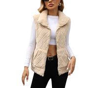 IBTOM CASTLE Women's Fleece Gilets: Warm Lightweight Fuzzy Gilet Vest Felt Waistcoat Rhombic Pattern with Pockets for Women - Sleeveless Gilet for Fall Winter Spring apricot XXL