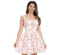 IBTOM Castle Women's Floral Corset Dress Square Neck Spaghetti Strap Summer Boho Sundress Casual Flowy Slit Bustier Dresses Short-Floral-Red XL